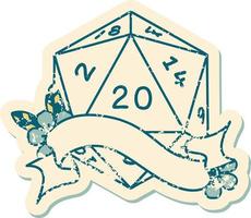 Retro Tattoo Style natural twenty D20 dice roll vector