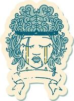 Retro Tattoo Style crying human barbarian with banner vector