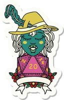 sticker of a half orc bard with natural 20 dice roll vector