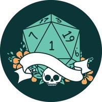 icon of natural one d20 dice roll vector