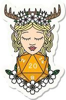 sticker of a elf druid character with nautral twenty dice roll vector