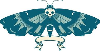 traditional tattoo with banner of a deaths head moth vector