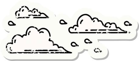 worn old sticker of a tattoo style floating clouds vector