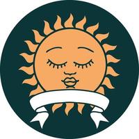 tattoo style icon with banner of a sun with face vector