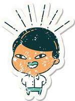 worn old sticker of a tattoo style happy businessman vector