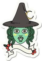 sticker of a half orc witch character face vector