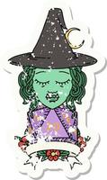 Retro Tattoo Style half orc witch character with natural 20 dice roll vector