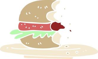 flat color illustration cartoon half eaten burger vector