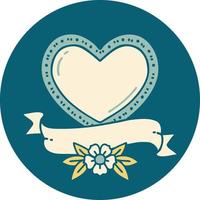 iconic tattoo style image of a heart and banner vector