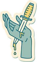 sticker of tattoo in traditional style of a dagger in the hand vector