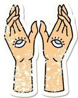 distressed sticker tattoo in traditional style of mystic hands vector