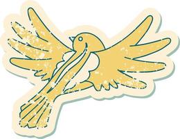 iconic distressed sticker tattoo style image of a flying bird vector