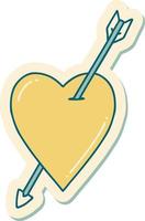 sticker of tattoo in traditional style of an arrow and heart vector