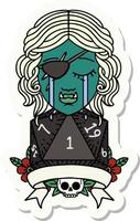 sticker of a crying orc rogue character with natural one roll vector