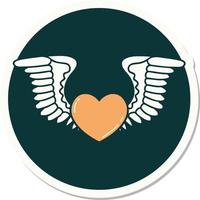 sticker of tattoo in traditional style of a heart with wings vector