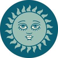 iconic tattoo style image of a sun with face vector