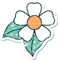 icónica pegatina angustiada estilo tatuaje imagen de una flor vector