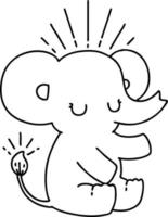 illustration of a traditional black line work tattoo style cute elephant vector