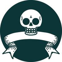tattoo style icon with banner of a skull vector