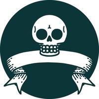 tattoo style icon with banner of a skull vector