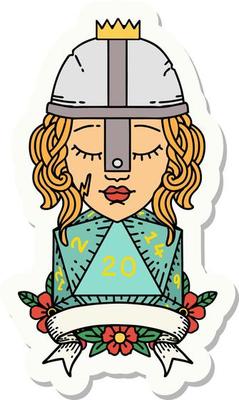 sticker of a human fighter with natural 20 roll
