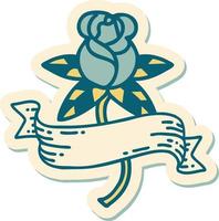 sticker of tattoo in traditional style of a rose and banner vector