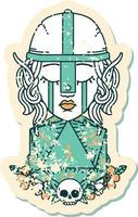 Retro Tattoo Style sad elf fighter character with natural one d20 roll vector