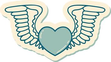 sticker of tattoo in traditional style of a heart with wings vector