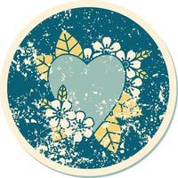 iconic distressed sticker tattoo style image of a botanical heart vector