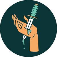 iconic tattoo style image of a dagger in the hand vector