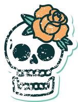 iconic distressed sticker tattoo style image of a skull and rose vector