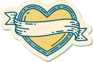 sticker of tattoo in traditional style of a heart and banner vector