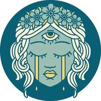 iconic tattoo style image of female face with mystic third eye crying vector