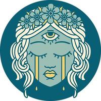 iconic tattoo style image of female face with mystic third eye crying vector