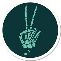 sticker of tattoo in traditional style of a skeleton giving a peace sign vector