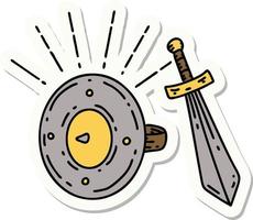 sticker of a tattoo style shield and sword vector