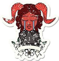 Retro Tattoo Style crying tiefling face with natural one d20 vector