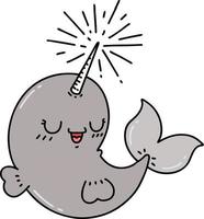 illustration of a traditional tattoo style happy narwhal vector