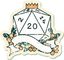 Retro Tattoo Style natural twenty D20 dice roll vector