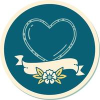 sticker of tattoo in traditional style of a heart and banner vector