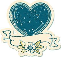 iconic distressed sticker tattoo style image of a heart and banner vector