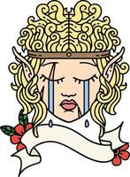 Retro Tattoo Style crying elf barbarian character face vector