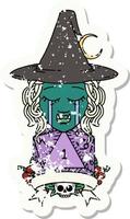 estilo de tatuaje retro llorando personaje de bruja medio orco con un rollo natural vector