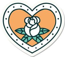 sticker of tattoo in traditional style of a heart and flowers vector