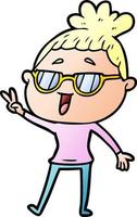 cartoon happy woman wearing spectacles vector