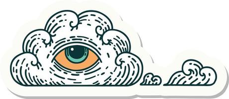 sticker of tattoo in traditional style of an all seeing eye cloud vector