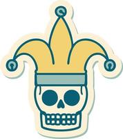 sticker of tattoo in traditional style of a skull jester vector