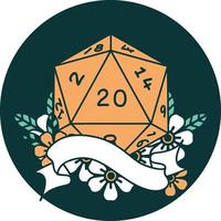 icon of natural twenty D20 dice roll vector