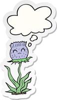 cartoon thistle and thought bubble as a printed sticker vector