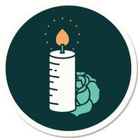 sticker of tattoo in traditional style of a candle and a rose vector